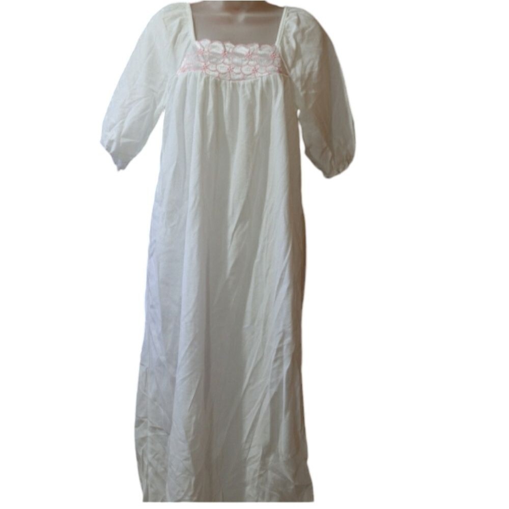 Dreamy Nights By Avon Pink & White Embroidered Floral Floor Length Night Gown M